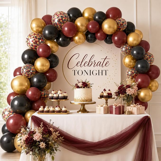 Burgundy Gold Balloons, Metallic Gold, Bachelorette Anniversary Bridal Shower - Image 4