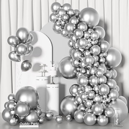 Ouddy Party 129Pcs Metallic Silver Balloons Different Sizes 18 12 10 5 Inch - Image 2