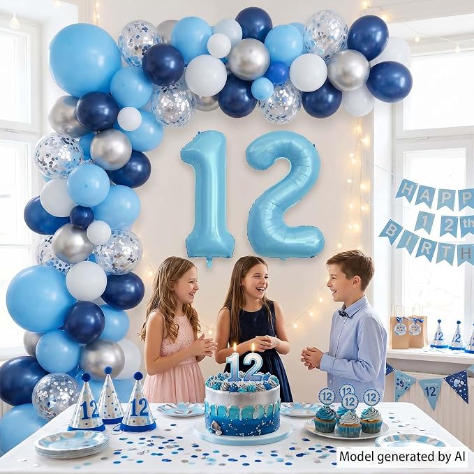 Pearlescent Blue Number 12 Balloon 40 Inch, Large Light Blue Foil 12th Birthday - Image 2