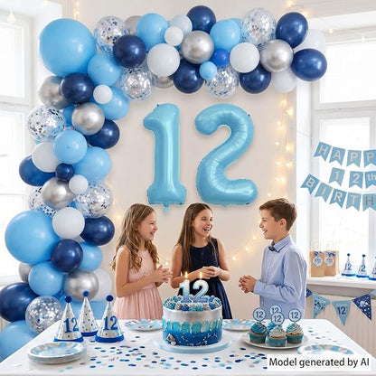 Pearlescent Blue Number 12 Balloon 40 Inch, Large Light Blue Foil 12th Birthday - Image 2