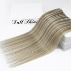 Full Shine Invisible Clip in Hair Extensions Human Hair 18 Inch Brown Highlight Blonde Clip in Extensions for Women Straight Remy Hair Extension 3 PCS 60 G