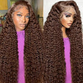 32 Inch Chocolate Brown Deep Wave Lace Front Wigs Human Hair Pre Plucked 200% Density 13x6 HD Lace Frontal Wigs with Baby Hair Deep Curly Wet and Wavy Glueless Wigs for Women (4# Brown, 32 Inch)
