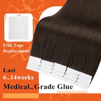 Full Shine Tape in Hair Extensions Human Hair Color Dark Brown Tape Hair Extensions Real Human Hair 14Inch Skin Weft Tape in Extensions 20pcs 50Gram Silky Straight Hair Extensions Tape in