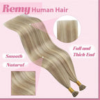 YoungSee I Tip Hair Extensions Human Hair Blonde I Tips Hair Extensions Real Human Hair Golden Blonde Highlight Itip Hair Extension Real Human Hair Short Hair 14 Inch 50g 80s