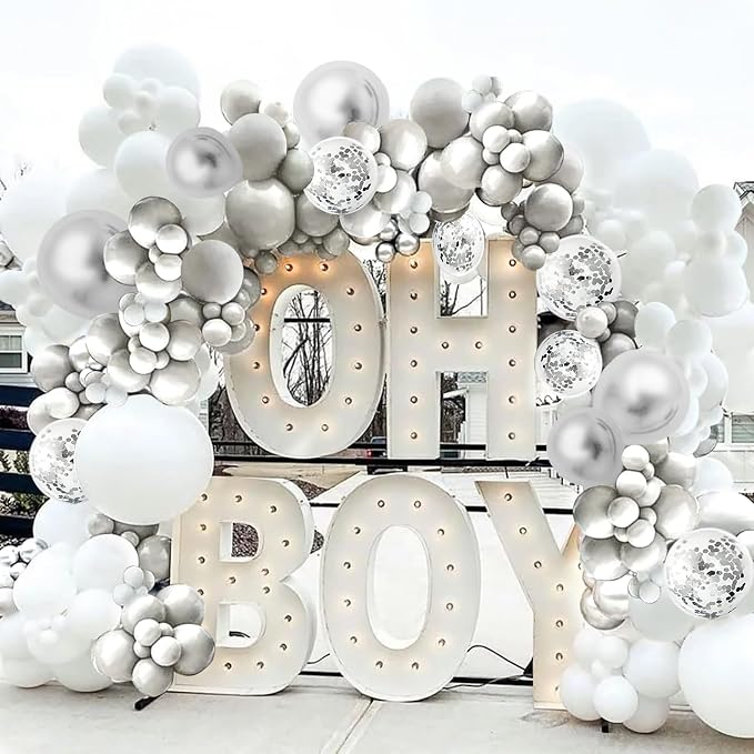Silver White and Grey Balloon Arch Kit Ideal - Image 7