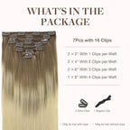 GOO GOO Clip in Hair Extensions Real Human Hair, Remy Human Hair Extensions Clip ins for Women, Natural Human Hair, 16inch 120g 7Pcs, 9/60 Balayage Ash Brown to Platinum Blonde