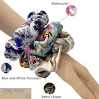 Suncdelv Silk,100% Silk Scrunchies for Hair,22 Momme Hair Ties for Anti-Crease & Breakage,Natural Women Hair Accessories，Fashion Hairbands 3PCS （watercolour）