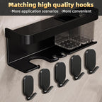 Wall-Mounted Hair Dryer Holder, Blow Dryer Holder, Space-Saving Bathroom, Bedroom Organizer Hair Dryer Stand for Home, Dorm, Salon Includes 5 PCS Carbon Steel Hooks (Black)