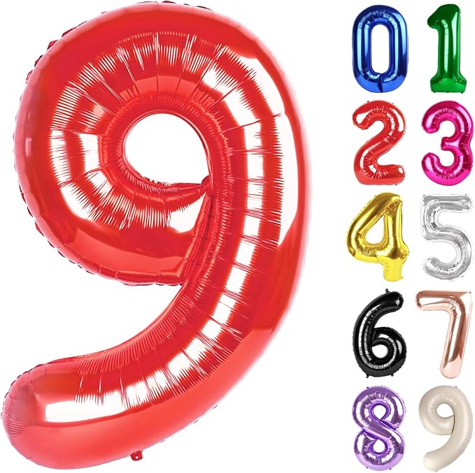 9 Balloon - Red Birthday Number Balloons, 40 Inch Decorations Men Women | Red by ALPHADELTAPI
