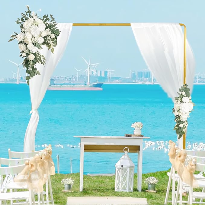8.2FT Square Wedding Arch Backdrop Stand Adjustable, Garden Trellis | Gold - Image 6