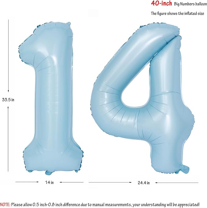 40 In Matte Blue Number Balloons Helium Foil Mylar Balloon Party Digital 14 | - Image 2