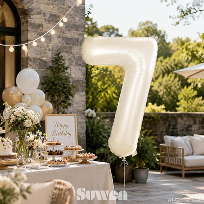 SUWEN 40 Inch Cream White Large 7 Balloon Numbers Big Foil Helium 0-9 | Jumbo - Image 2