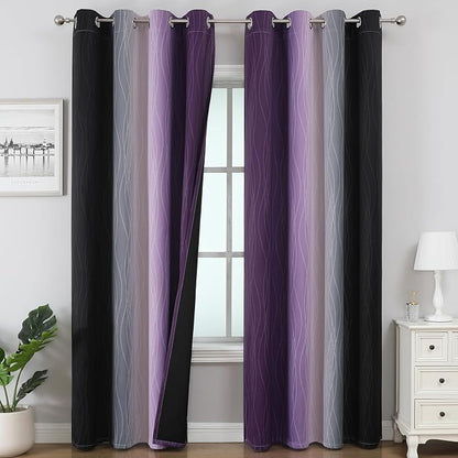 Purple and Black Ombre Blackout Curtains 102 Inches Long 2 Panels Set, Thermal by ESTELARTEXTILER