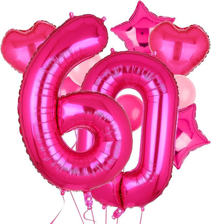40 Inch Number Balloon Hot Pink 60 Set Pink Theme 60th Birthday Decor 10Pcs | by GGDE