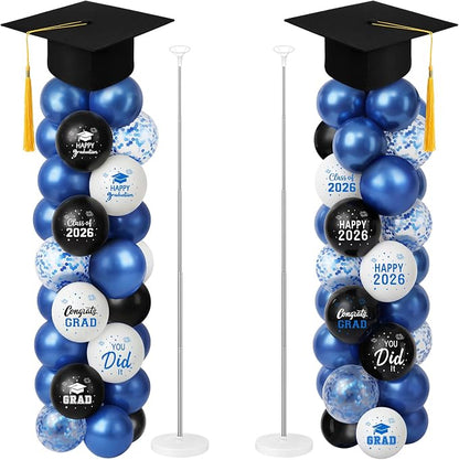 Thenshop 2 Sets Graduation Balloon Column Stand Kit 2026- Black Blue Balloon by Thenshop