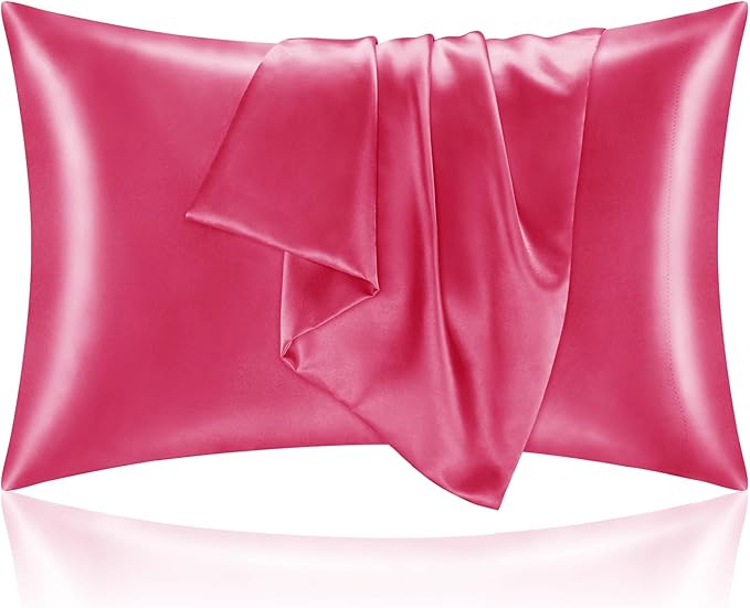BEDELITE Satin Pillowcase with Zipper, Hot Pink Pillow Cases Queen Size Set of 2, Super Soft and Cooling Similar to Silk Pillow Cases, Gift for Women Men(20x30 Inches)