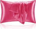 BEDELITE Satin Pillowcase with Zipper 2 Pack, Hot Pink Pillow Cases Standard Size, Super Soft and Cooling Similar to Silk Pillow Cases, Gift for Women Men(20x26 Inches)