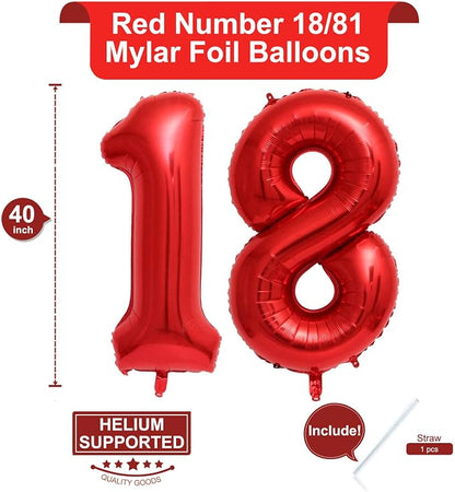 40 Inch Red 18 Number Balloons Giant 18 Balloons Red Birthday 18 Balloons 18th - Image 2