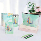 Personalized Gifts Monogrammed Birthday Gifts for Women, Mama New Mom Thanksgiving Wedding Christmas Initial 20 oz Tumbler, Makeup Bag Cup Pens Journal Notebook 6 Set, (Aesthetic Green Flower L)
