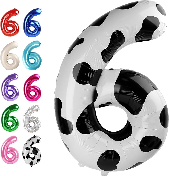 Cow Print Number 6 Balloon 40 inch, Cow Birthday Party Balloons Decorations | by Upgesy