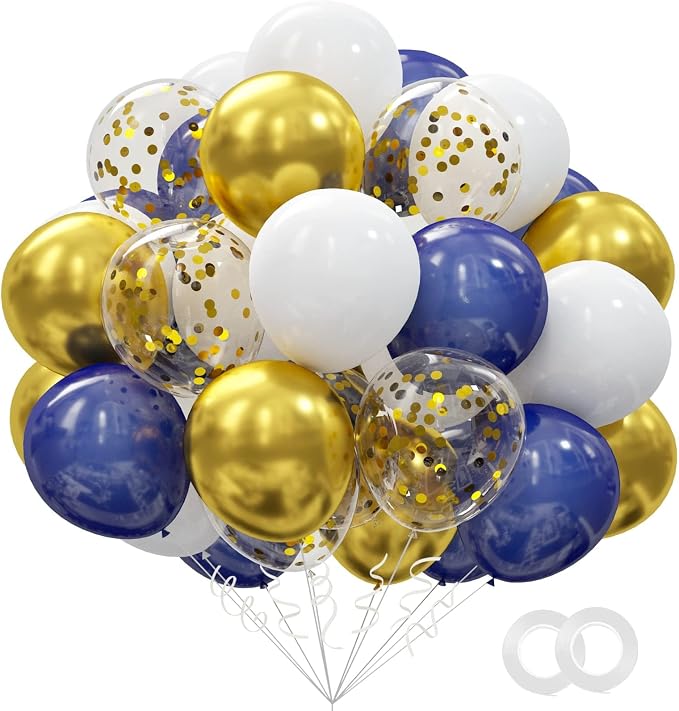62pcs Gold Navy Blue Balloons Kit by OuMuaMua