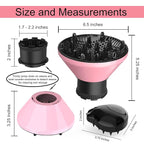 Universal Hair Diffuser Adaptable Hair Dryer Attachment for Blow Dryer Nozzles from 1.7 to 2.2 inch Diameter (Pink with Shampoo Brush)