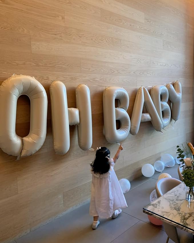 Cream OH BABY Balloons, 40 Inch Letter Oh Baby Balloon Banner Beige - Image 4