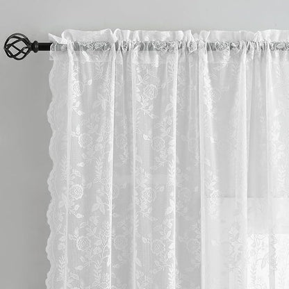 FINECITY White Floral Lace Curtains - Image 4