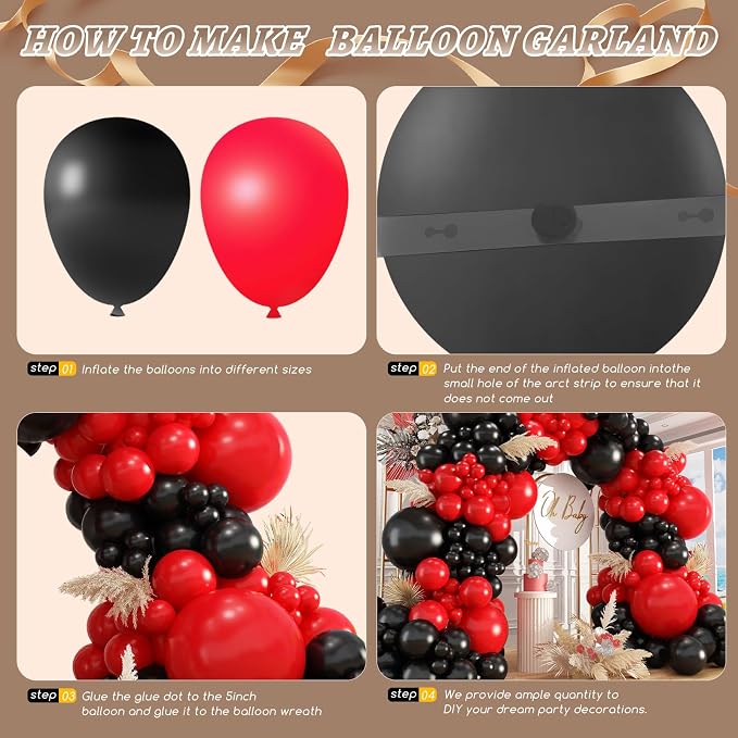 412Pcs Red Black Balloons Garland Arch Kit, 18 12 10 5 Inch Different Size - Image 2