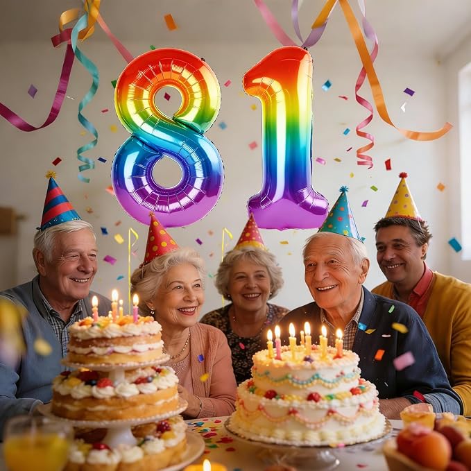 40 Inch Number 81 Balloons for 81st Birthday Party Decorations, 0-100 Rainbow - Image 2