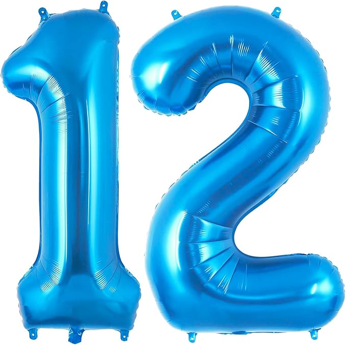 Blue 12 Balloon Number, 40 Inch Number 12 Balloon Big Blue Foil Mylar Helium by BBPOOL