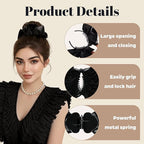 3 Pack Matte Satin Ruffled Hair Claw Clips, Pleated Scrunchie Ponytail Holder for Women, Non-Slip Bun Cuff Clamp, French Style Elegant Hair Accessories (Black, Brown, Khaki)