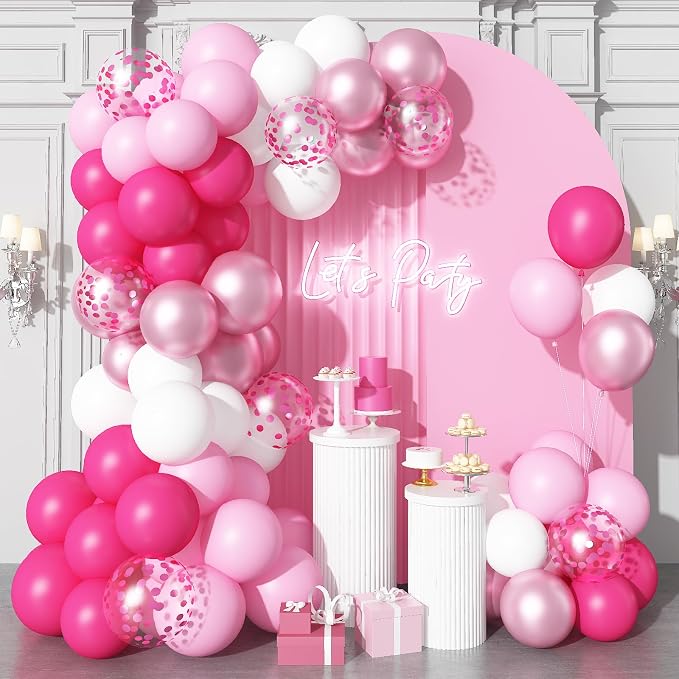 Pink Balloons Set 12 Inch Hot Pink and White Balloons 35 Pcs Rose Red Light - Image 5