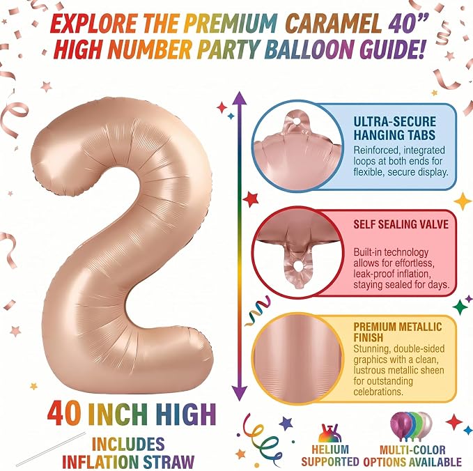 40 Inch Caramel Foil Number 2 Balloon - Image 2