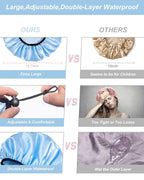 Auban Shower Cap for Women, Adjustable Reusable, Extra Large, Double-Layer Waterproof Bathing cap, Waterproof Exterior, EVA Lining, Hair Cap for All Hair lengths, 3 Colors
