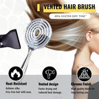 Vented Hair Brush Wet Dry Hair Brush for Quick Flat Blow Drying with Natural Boar Bristles Elastic Scalp Massage Brush Double Layer Design for Smooth Hair（Chrome Silver）