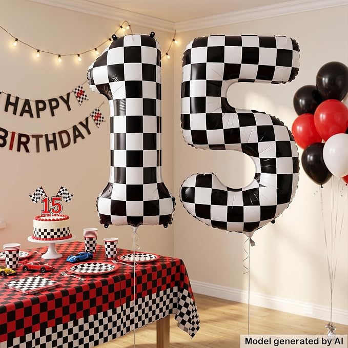 40" Checkered Number 15 Balloon - Image 3