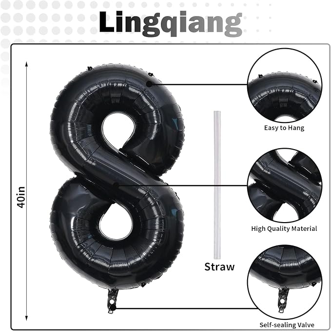 Lingqiang 80th Birthday Balloons Black - Image 2