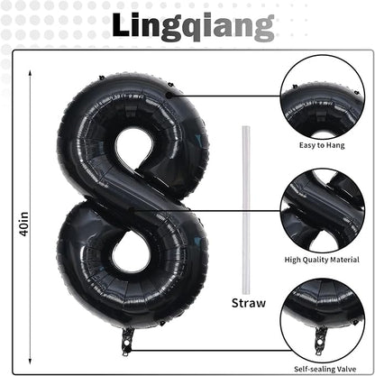 Lingqiang 80th Birthday Balloons Black - Image 2