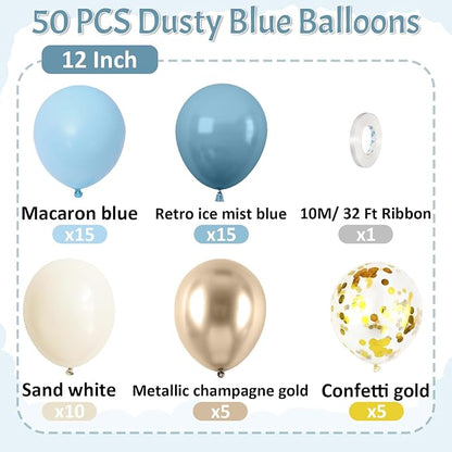 Paready Dusty Blue Balloons, Baby Shower Balloon, 12 Inch Sand White Retro Ice - Image 2