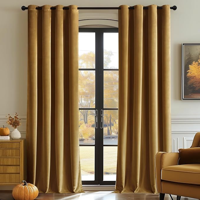 MIULEE Velvet Curtains Gold 52 x 108 Inch Length Set of 2 | Extra Long Grommet by MIULEE