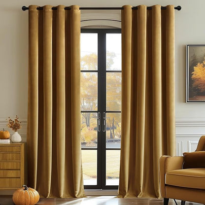 MIULEE Velvet Curtains Gold 52 x 108 Inch Length Set of 2 | Extra Long Grommet by MIULEE