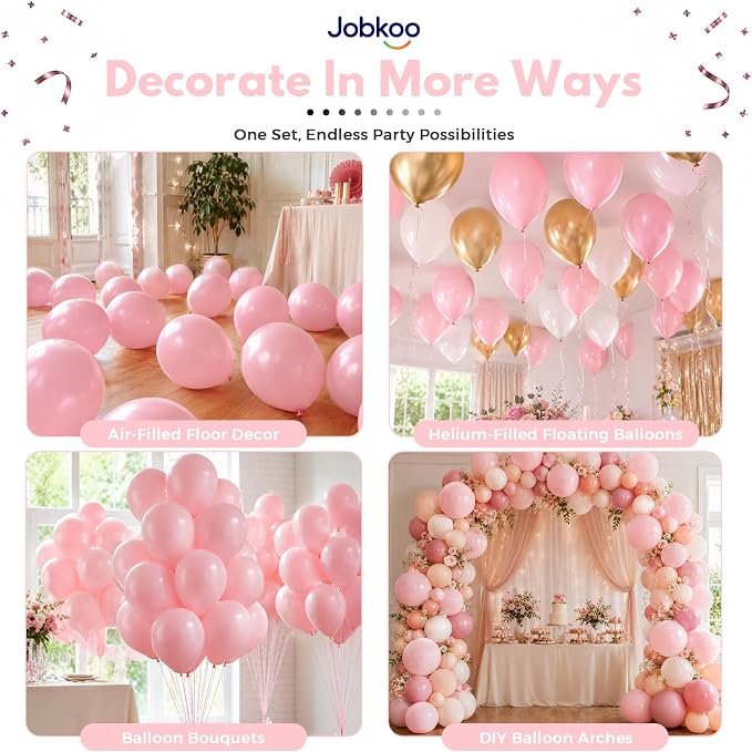 Jobkoo Pink Balloons, 12 Inch Pastel Baby Light Pale Pink Latex Balloon | Soft - Image 4