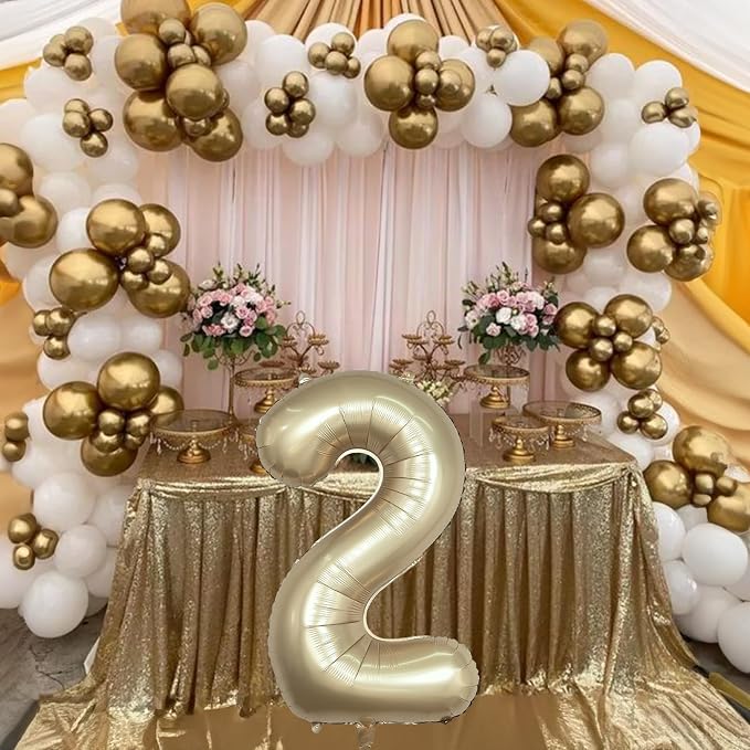 Champagne Gold 2 Balloons, 40 Inch Giant Metallic Helium Mylar Foil Number 0-9 - Image 6