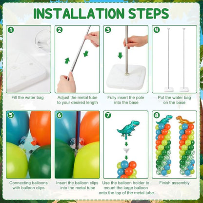 Skylety 2 Sets Dinosaur Balloon Column Stand Kit Adjustable Dino Green Orange - Image 3