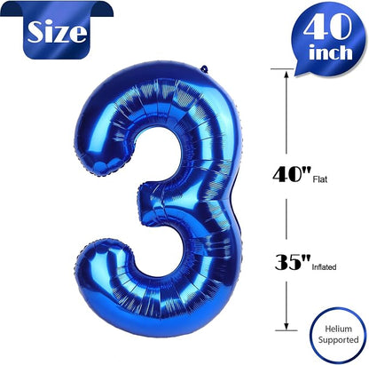 Navy Blue Number 3 Balloon 40 Inch, 3rd Birthday Decorations Men Women | Foil - Image 5