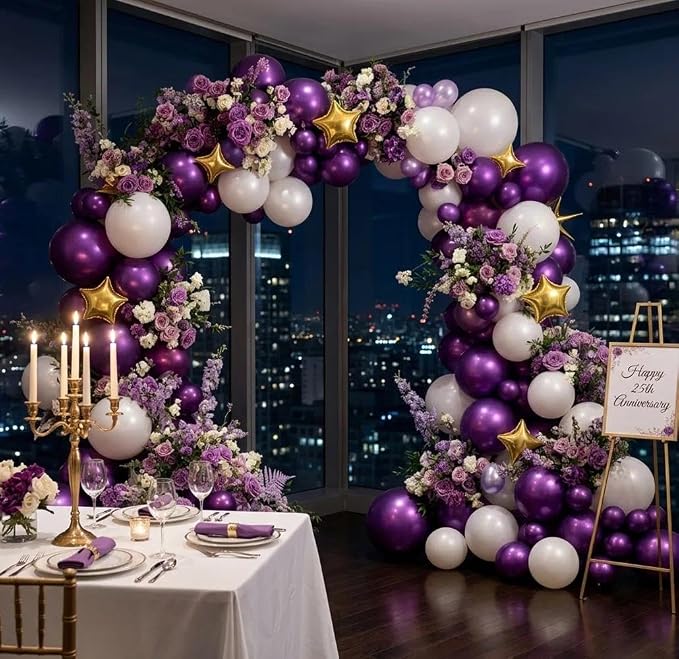 Dark Purple Balloon Arch Double Stuffed Metallic Purple Balloon Garland | - Image 5