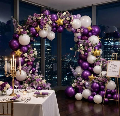 Dark Purple Balloon Arch Double Stuffed Metallic Purple Balloon Garland | - Image 5