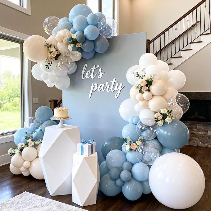 Dusty Blue Balloons Arch Kit, Sand White, Different Size | Latex Balloons - Image 7