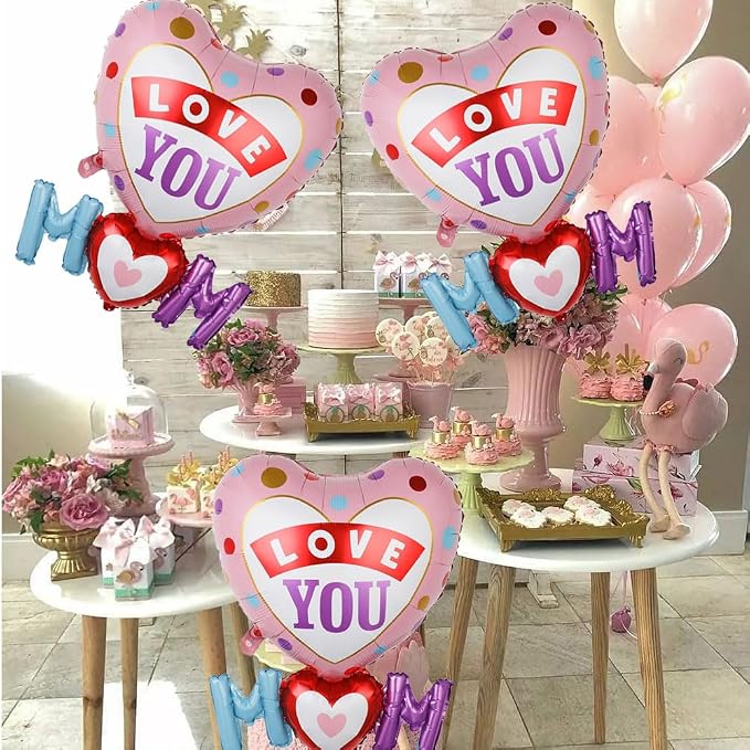 Love You Mom Balloons Mother's Day Balloons Mom Heart Foil Balloon - Image 4